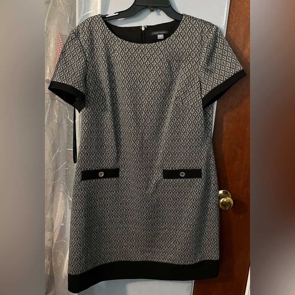 Black and white shimmery work dress